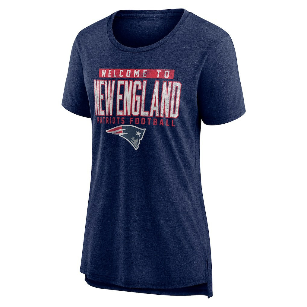 New England Patriots Women's Hometown First Down Tri-Blend T-Shirt - Heather Navy - NFL
