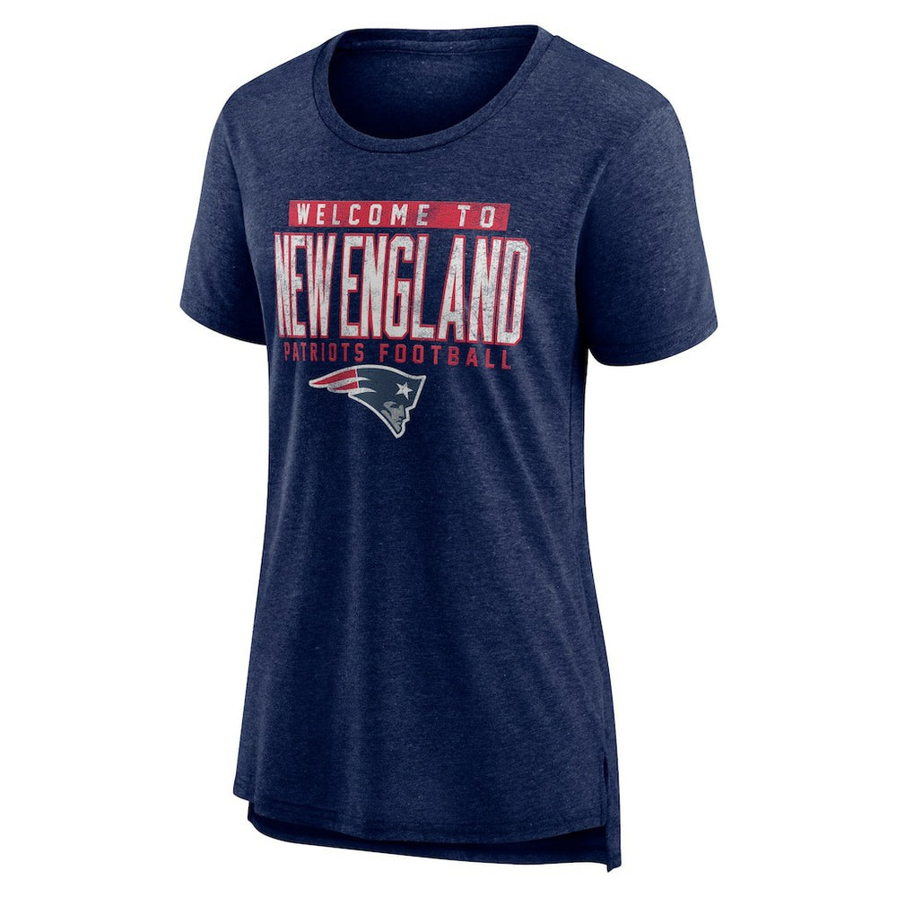 New England Patriots Women's Hometown First Down Tri-Blend T-Shirt - Heather Navy - NFL