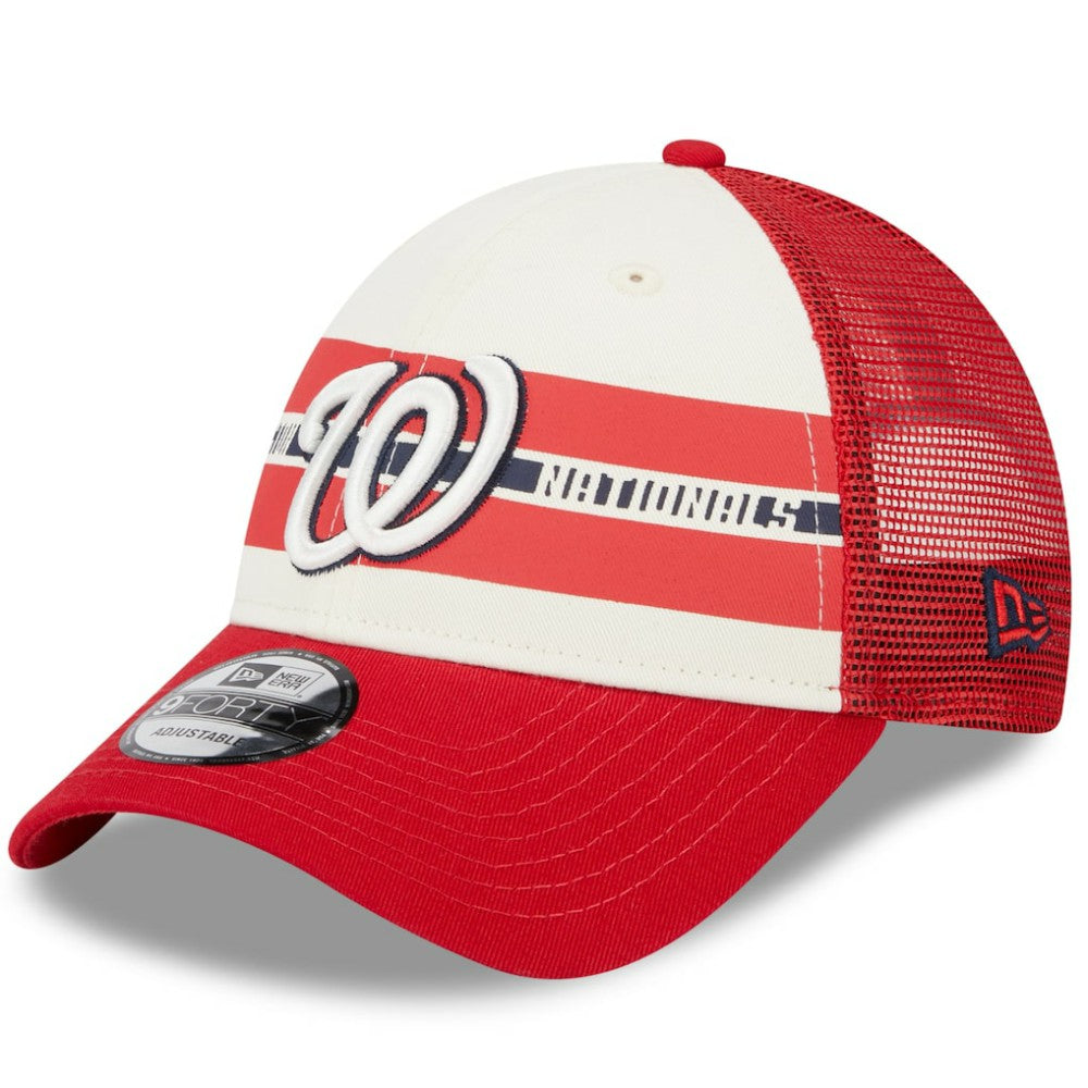 Washington Nationals New Era Team Stripe Trucker 9FORTY Snapback Hat Near Me