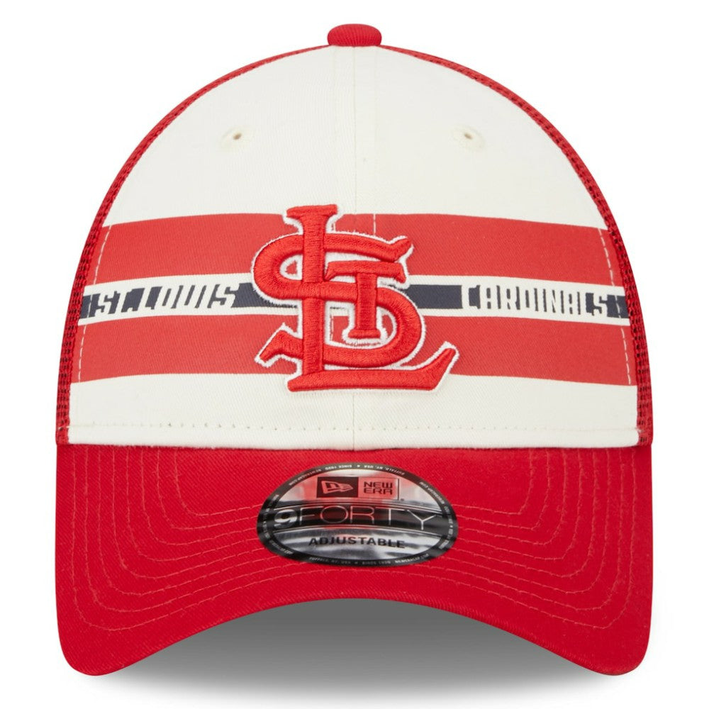 St. Louis Cardinals New Era Team Stripe Trucker 9FORTY Snapback Hat Sale