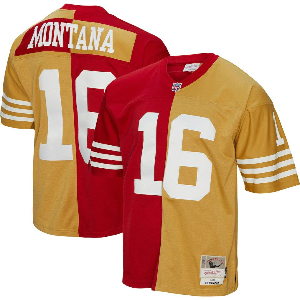 Joe Montana San Francisco 49ers 1990 Split Legacy Replica Jersey - Scarlet/Gold - Mitchell & Ness