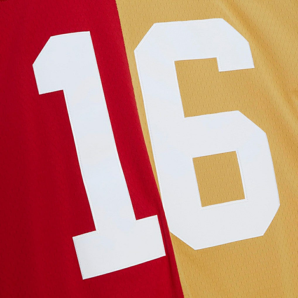 Joe Montana San Francisco 49ers 1990 Split Legacy Replica Jersey - Scarlet/Gold - Mitchell & Ness