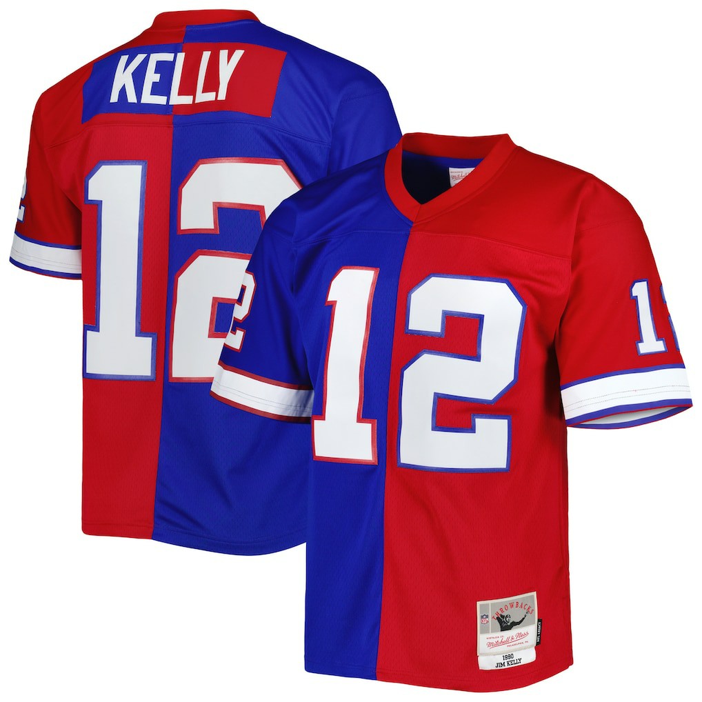 Jim Kelly Buffalo Bills 1990 Split Legacy Replica Jersey - Royal/Red - Mitchell & Ness