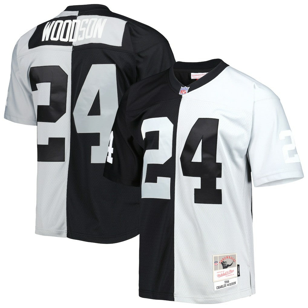 Charles Woodson Las Vegas Raiders 1998 Split Legacy Replica Jersey - Black/Silver - Mitchell & Ness