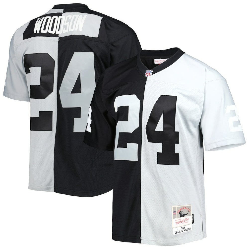 Charles Woodson Las Vegas Raiders 1998 Split Legacy Replica Jersey - Black/Silver - Mitchell & Ness