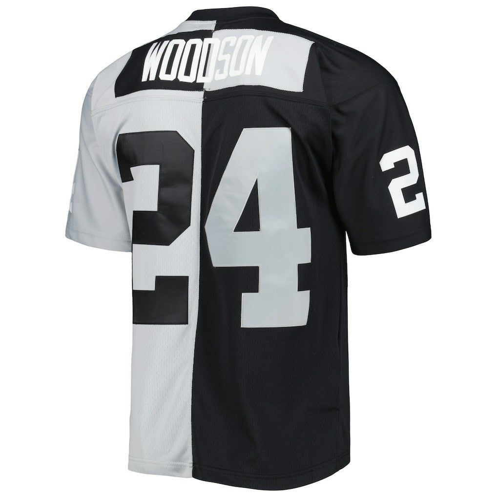 Charles Woodson Las Vegas Raiders 1998 Split Legacy Replica Jersey - Black/Silver - Mitchell & Ness