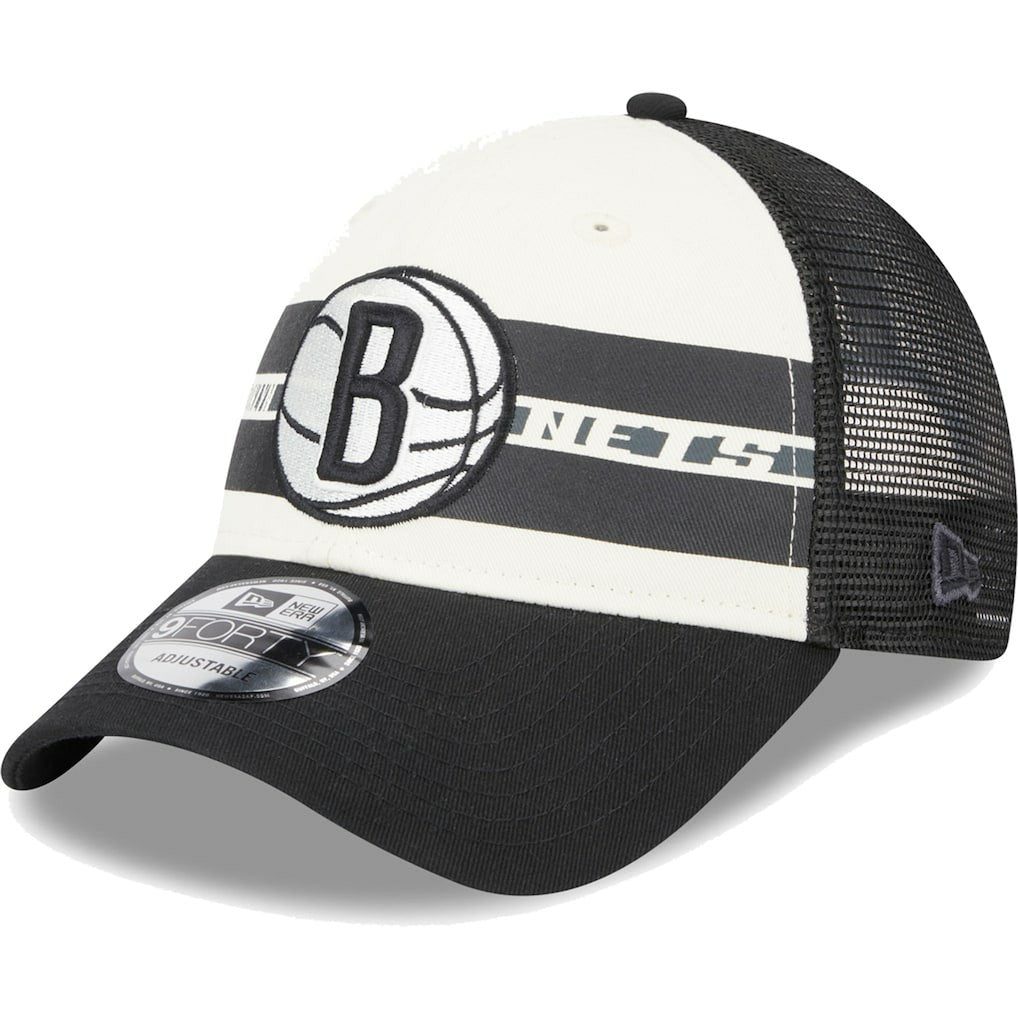 New Era Brooklyn Nets Stripes 9FORTY Trucker Snapback Hat Black