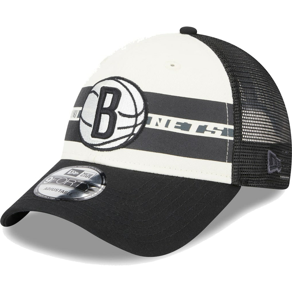 New Era Brooklyn Nets Stripes 9FORTY Trucker Snapback Hat Black