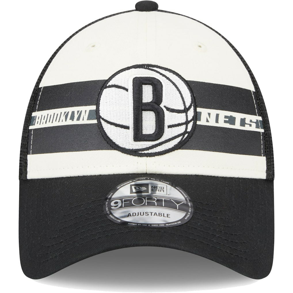 New Era Brooklyn Nets Stripes 9FORTY Trucker Snapback Hat Black