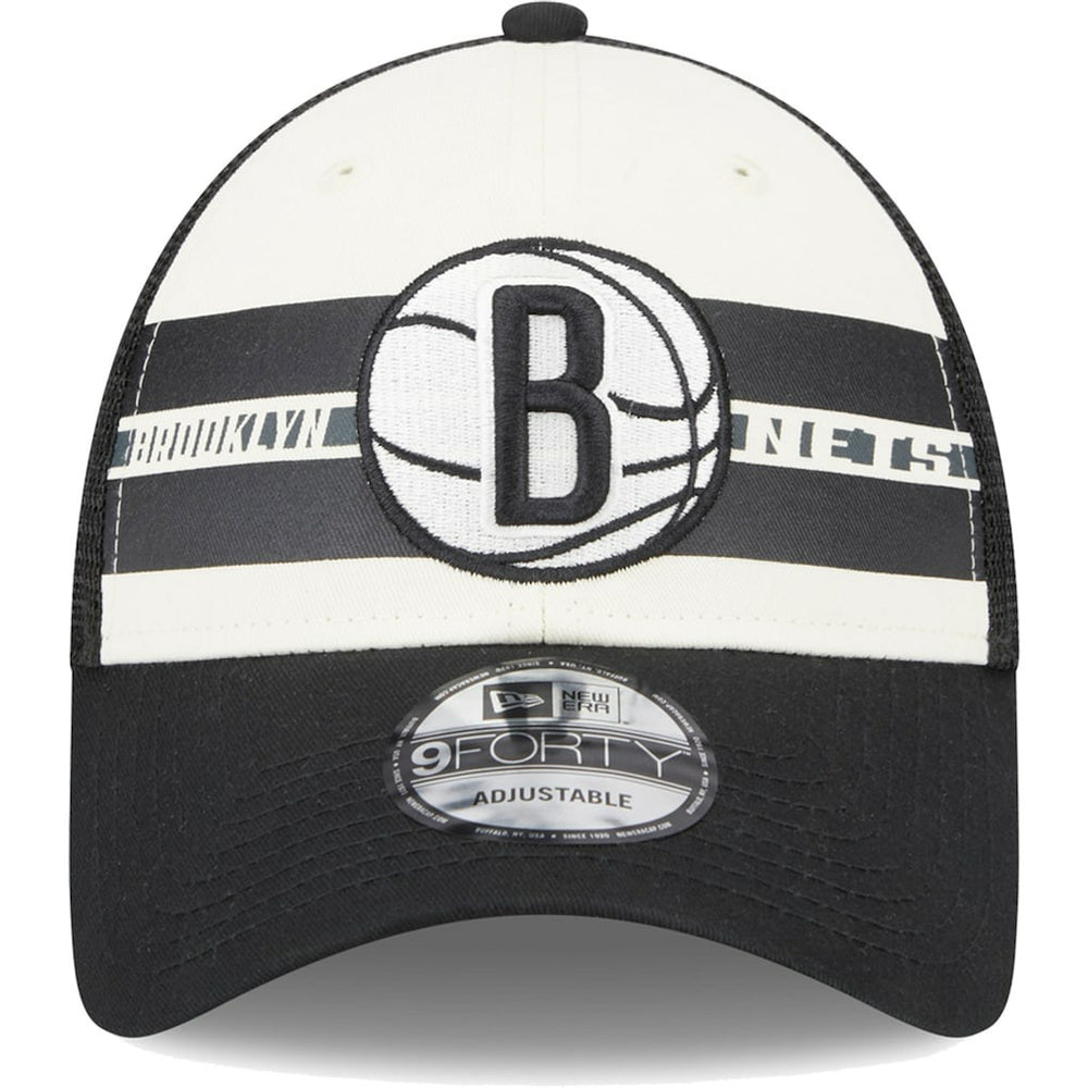 New Era Brooklyn Nets Stripes 9FORTY Trucker Snapback Hat Black