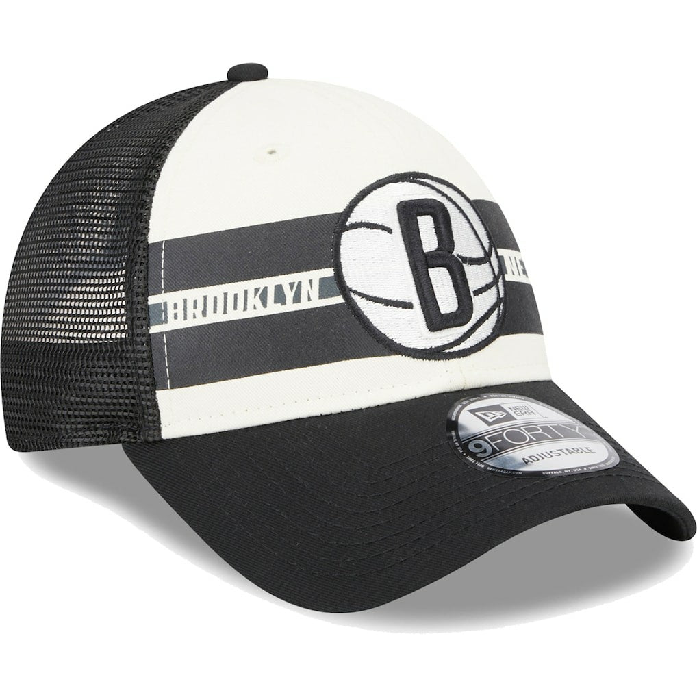 New Era Brooklyn Nets Stripes 9FORTY Trucker Snapback Hat Black
