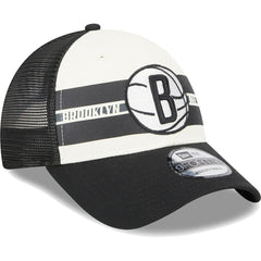 New Era Brooklyn Nets Stripes 9FORTY Trucker Snapback Hat Black