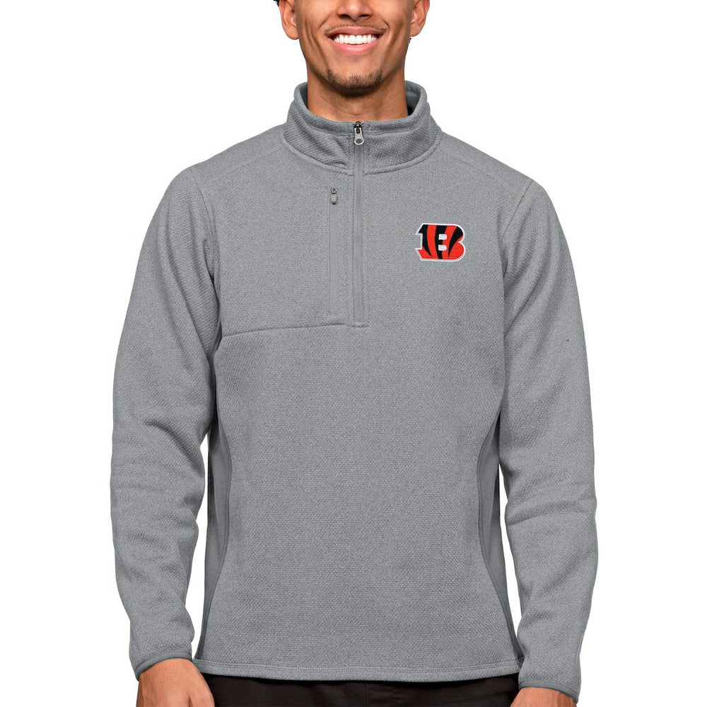 Cincinnati Bengals Antigua Course Quarter-Zip Pullover Top - Heathered Gray - NFL