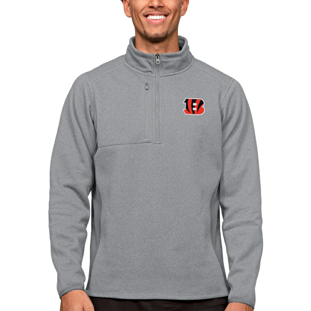 Cincinnati Bengals Antigua Course Quarter-Zip Pullover Top - Heathered Gray - NFL
