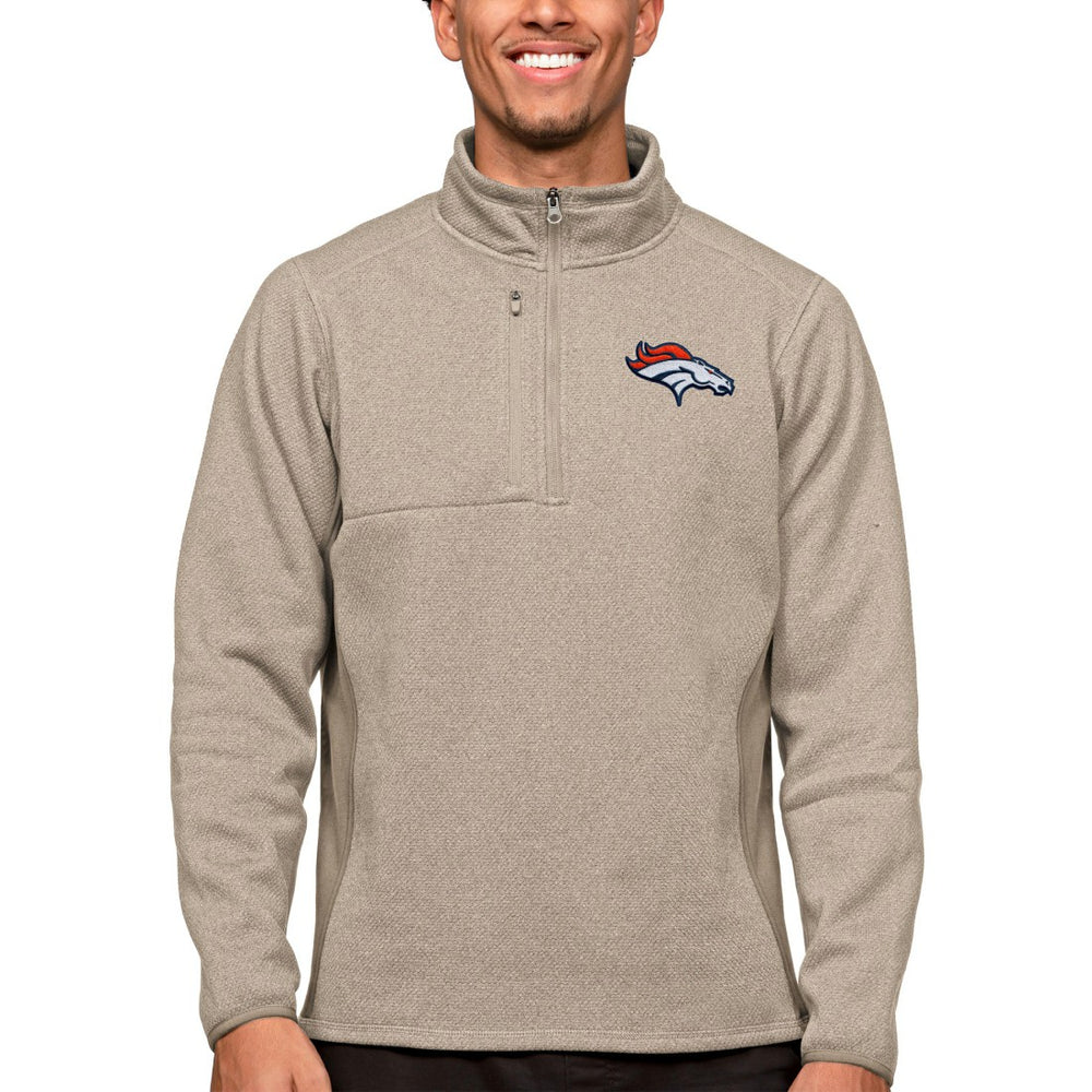 Denver Broncos Antigua Course Quarter-Zip Pullover Top - Oatmeal - NFL
