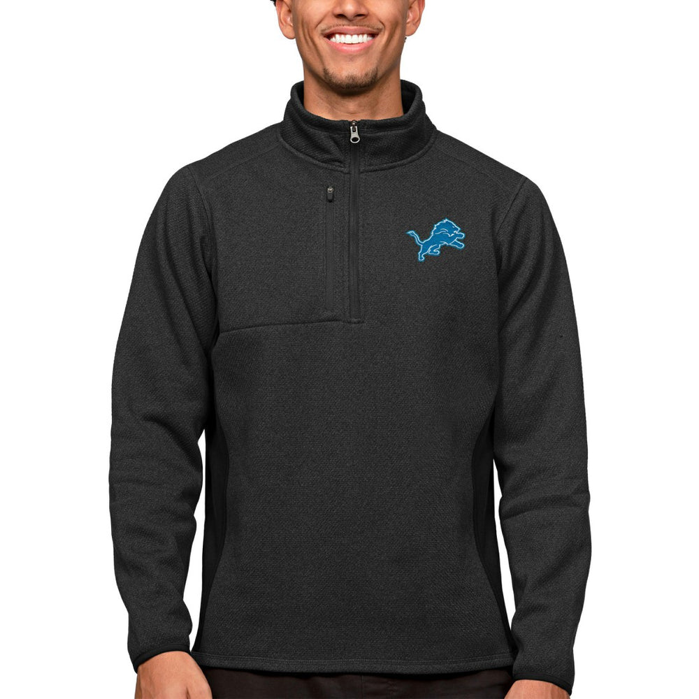 Detroit Lions Antigua Course Quarter-Zip Pullover Top - Heathered Black - NFL
