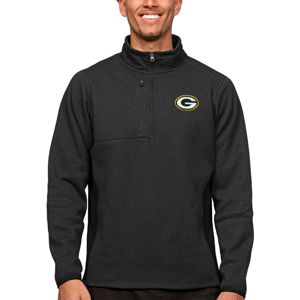 Green Bay Packers Antigua Course Quarter-Zip Pullover Top - Heathered Black - NFL