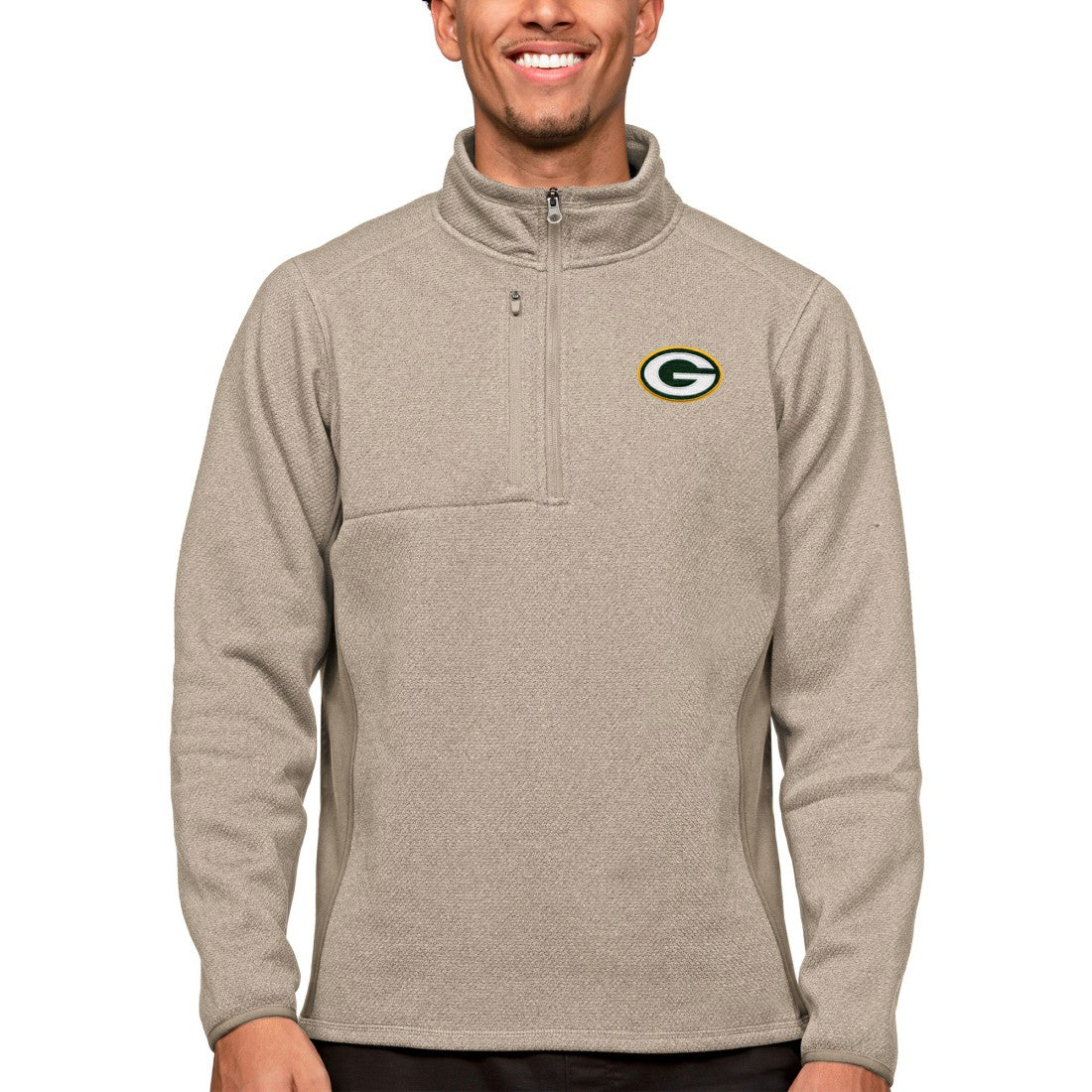 Green Bay Packers Antigua Course Quarter-Zip Pullover Top - Oatmeal - NFL