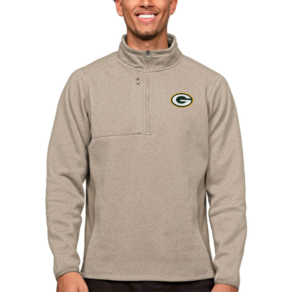 Green Bay Packers Antigua Course Quarter-Zip Pullover Top - Oatmeal - NFL