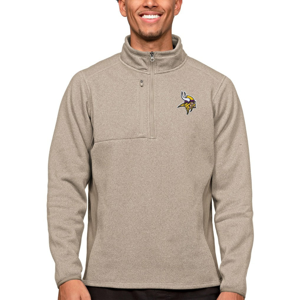 Minnesota Vikings Antigua Course Quarter-Zip Pullover Top - Oatmeal - NFL