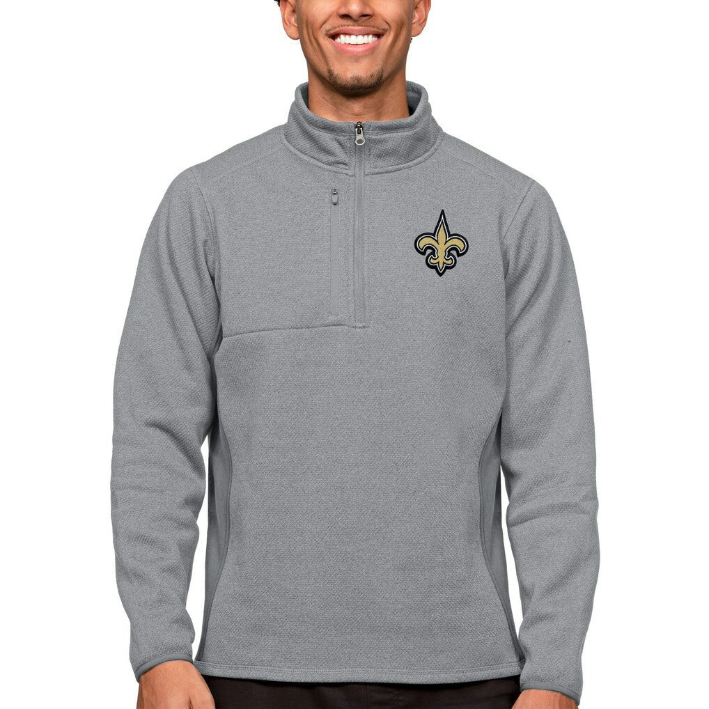 New Orleans Saints Antigua Course Quarter-Zip Pullover Top - Heathered Gray - NFL