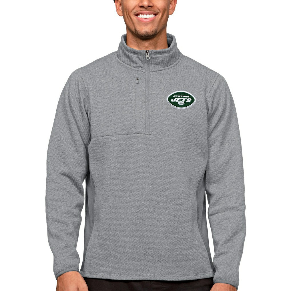 New York Jets Antigua Course Quarter-Zip Pullover Top - Heathered Gray - NFL