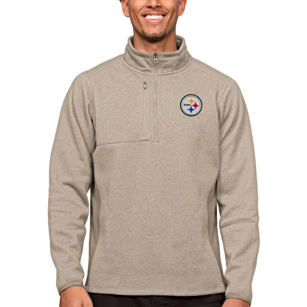 Pittsburgh Steelers Antigua Course Quarter-Zip Pullover Top - Oatmeal - NFL