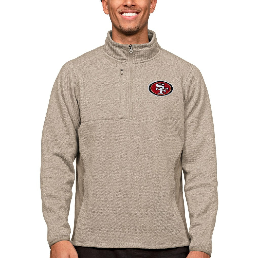 San Francisco 49ers Antigua Course Quarter-Zip Pullover Top - Oatmeal - NFL