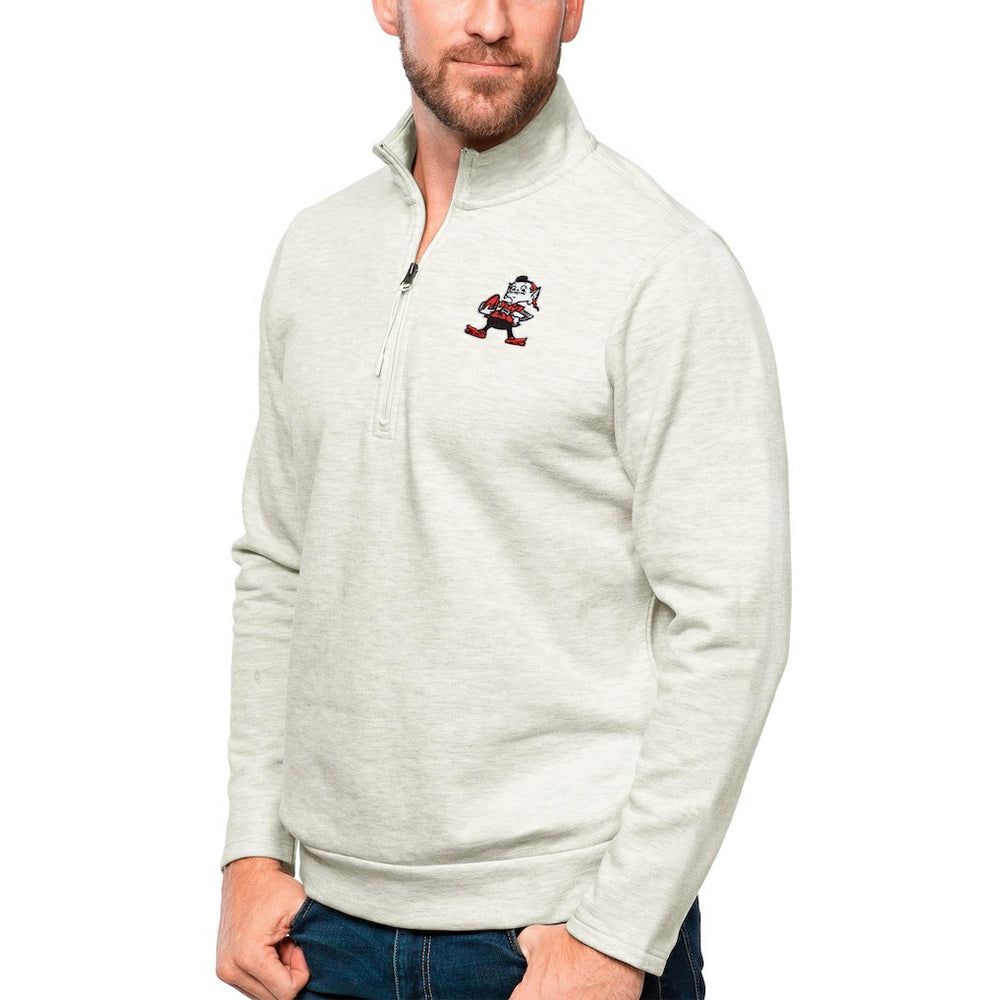 Cleveland Browns Antigua Gambit Quarter-Zip Pullover Top - Oatmeal - NFL