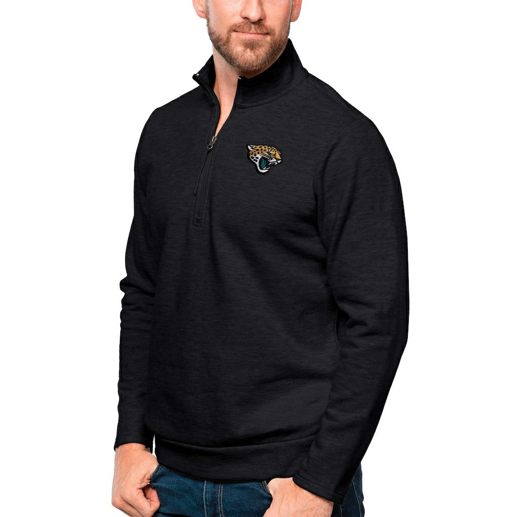Jacksonville Jaguars Antigua Gambit Quarter-Zip Pullover Top - Heathered Black - NFL