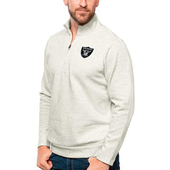 Las Vegas Raiders Antigua Gambit Quarter-Zip Pullover Top - Oatmeal - NFL