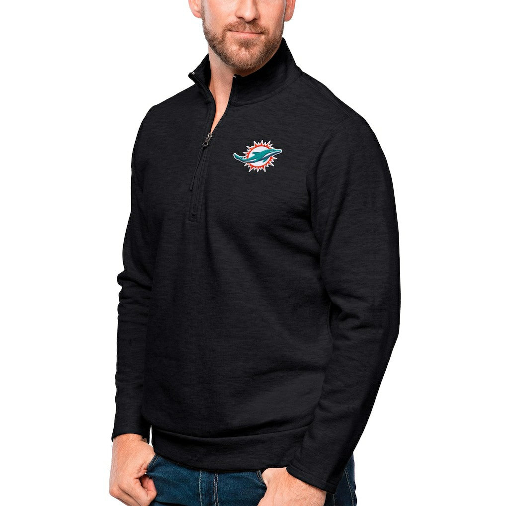 Miami Dolphins Antigua Gambit Quarter-Zip Pullover Top - Heathered Black - NFL