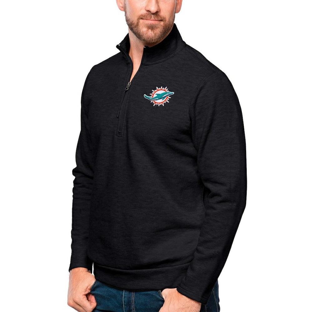 Miami Dolphins Antigua Gambit Quarter-Zip Pullover Top - Heathered Black - NFL