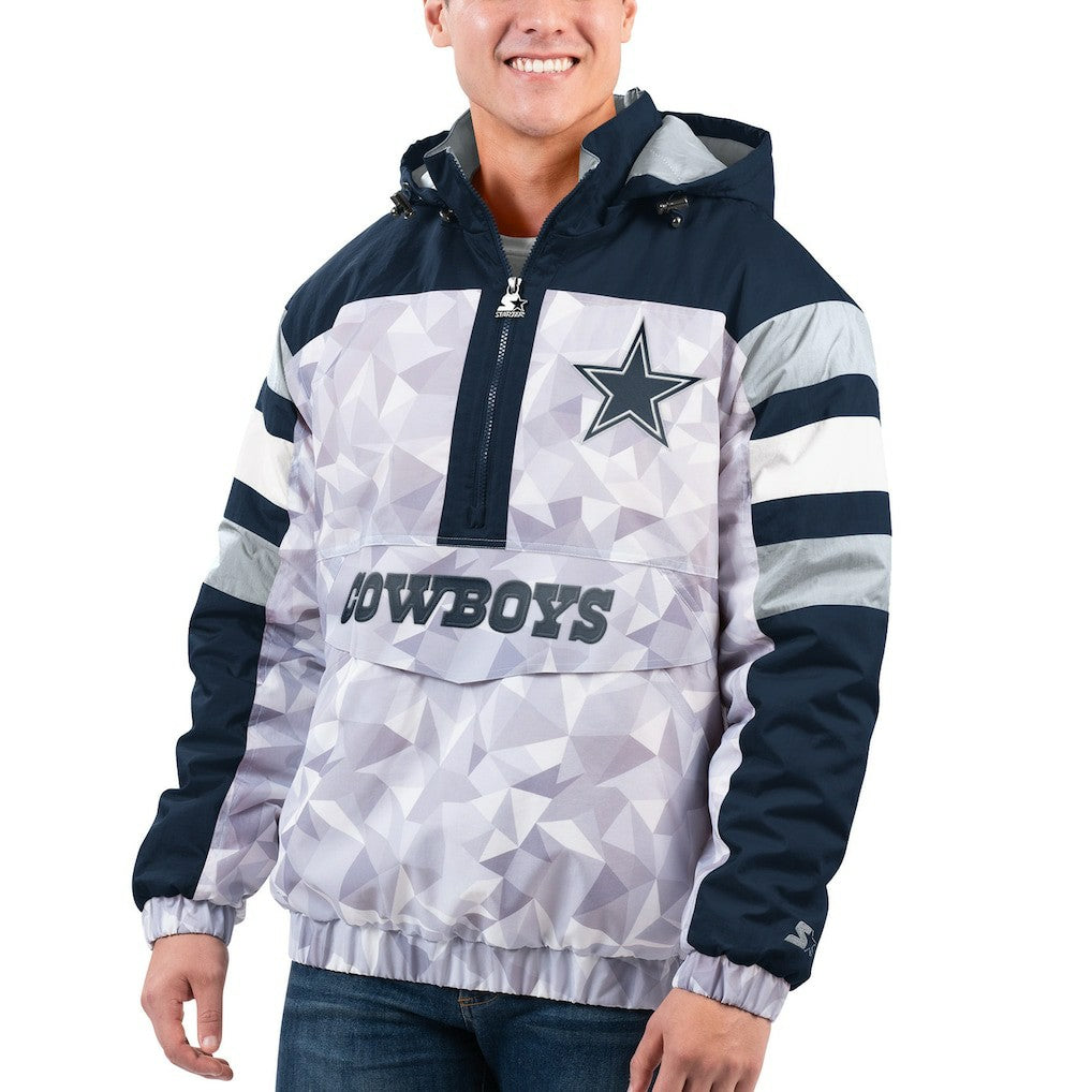 Dallas Cowboys Starter Thursday Night Gridiron Raglan Half-Zip Hooded Jacket - White/Navy - NFL