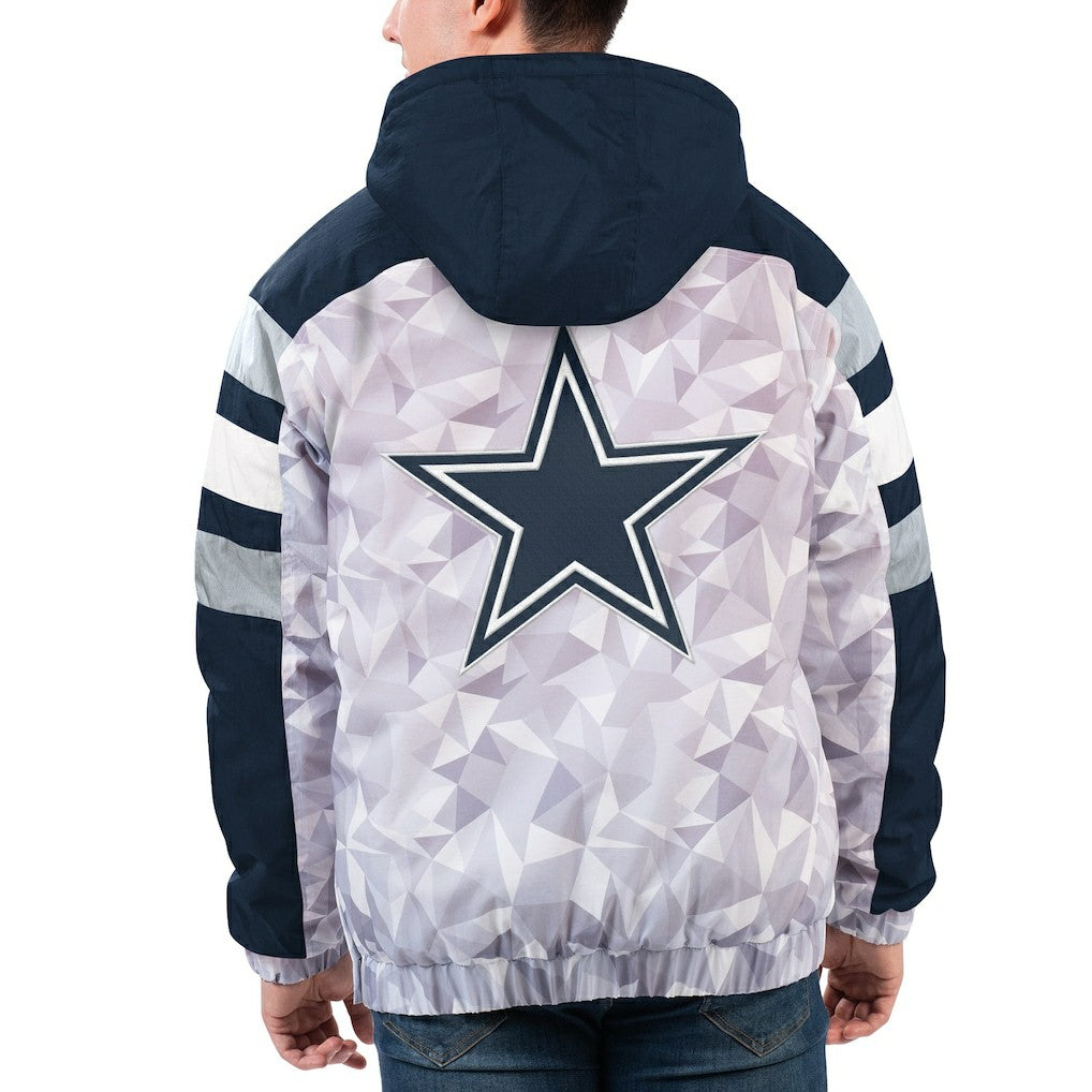 Dallas Cowboys Starter Thursday Night Gridiron Raglan Half-Zip Hooded Jacket - White/Navy - NFL