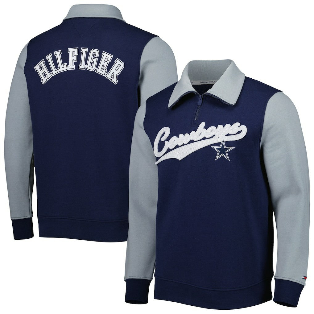 Dallas Cowboys Tommy Hilfiger Aiden Quarter-Zip Sweatshirt - Navy/Silver - NFL