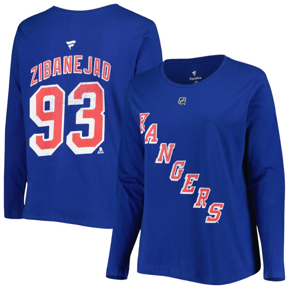 New York Rangers Profile Women's Plus Size Distressed Printed Name & Number Long Sleeve T-Shirt - Blue | NHL Clearance