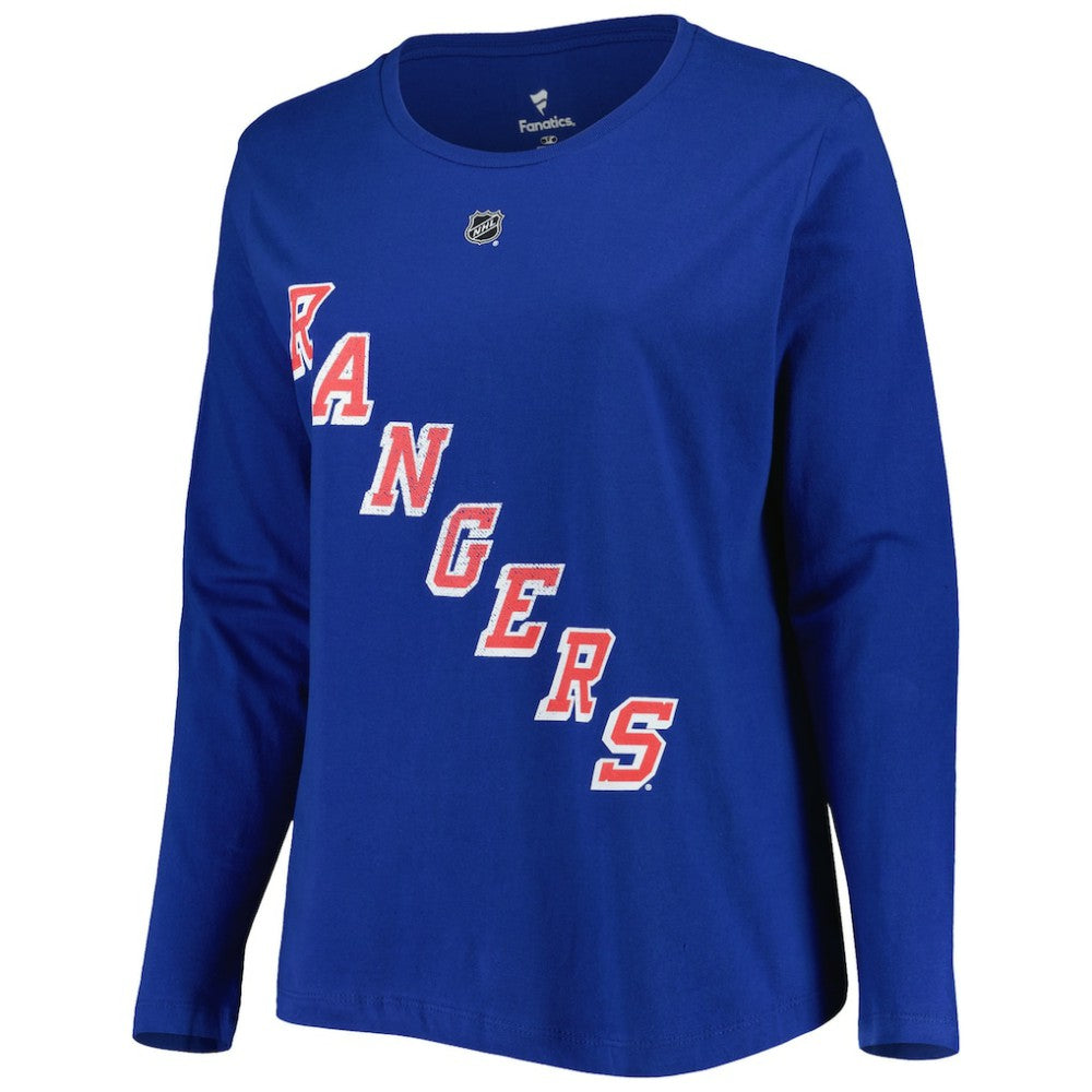 New York Rangers Profile Women's Plus Size Distressed Printed Name & Number Long Sleeve T-Shirt - Blue | NHL Clearance
