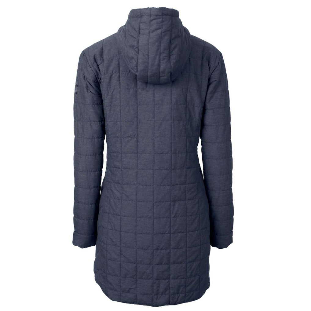 Denver Broncos Cutter & Buck Women's Rainier Primaloft Eco Hooded Long Lightweight Coat - Heather Navy - NFL