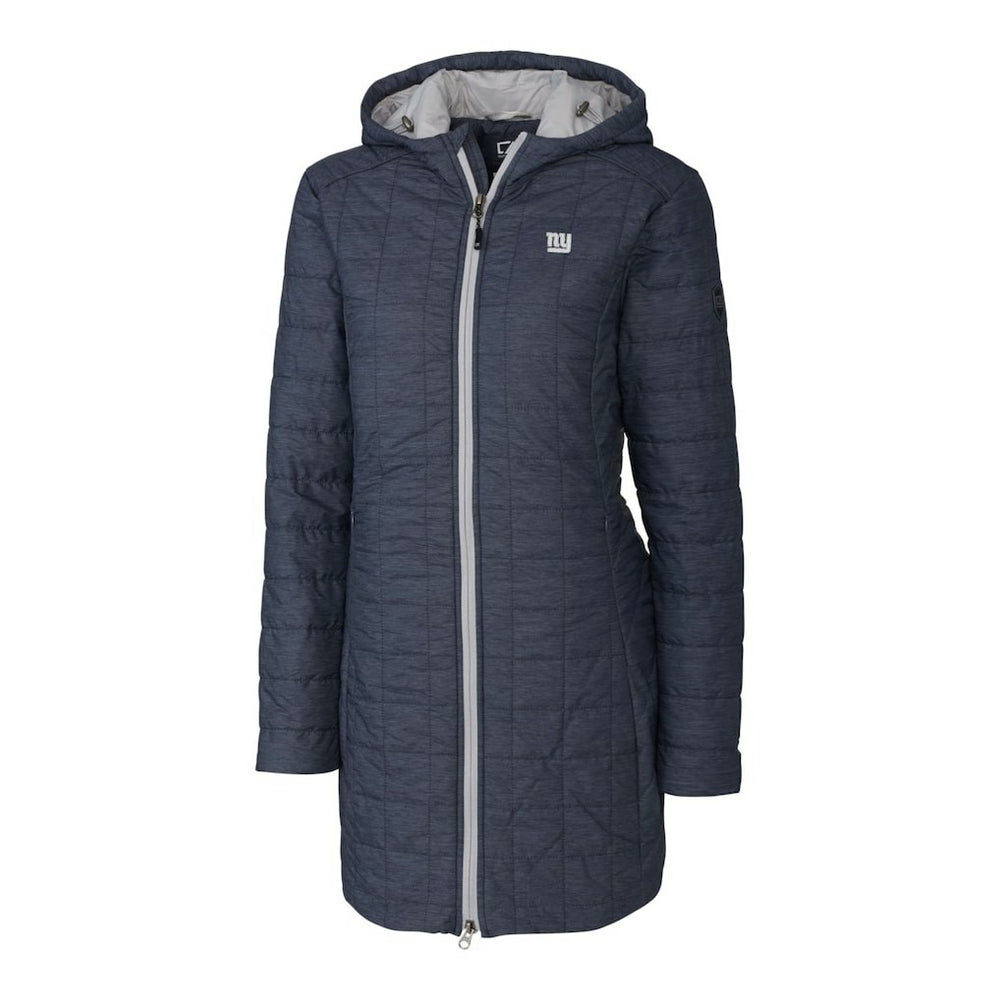 New York Giants Cutter & Buck Women's Rainier Primaloft Eco Hooded Long Lightweight Coat - Heather Navy - NFL