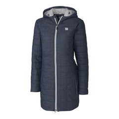 New York Giants Cutter & Buck Women's Rainier Primaloft Eco Hooded Long Lightweight Coat - Heather Navy - NFL