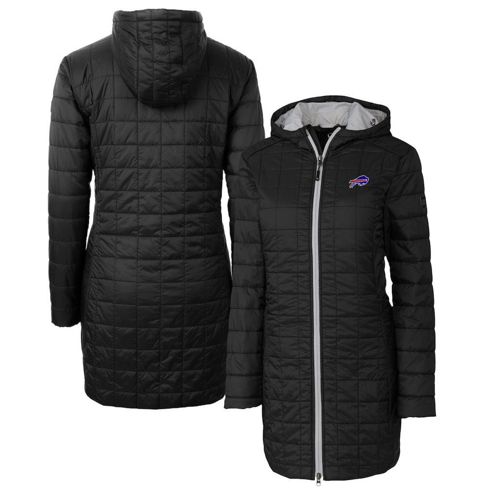 Buffalo Bills Cutter & Buck Women's Rainier Primaloft Eco Hooded Long Lightweight Coat - Black - NFL