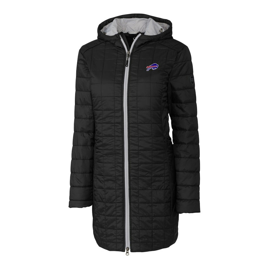 Buffalo Bills Cutter & Buck Women's Rainier Primaloft Eco Hooded Long Lightweight Coat - Black - NFL