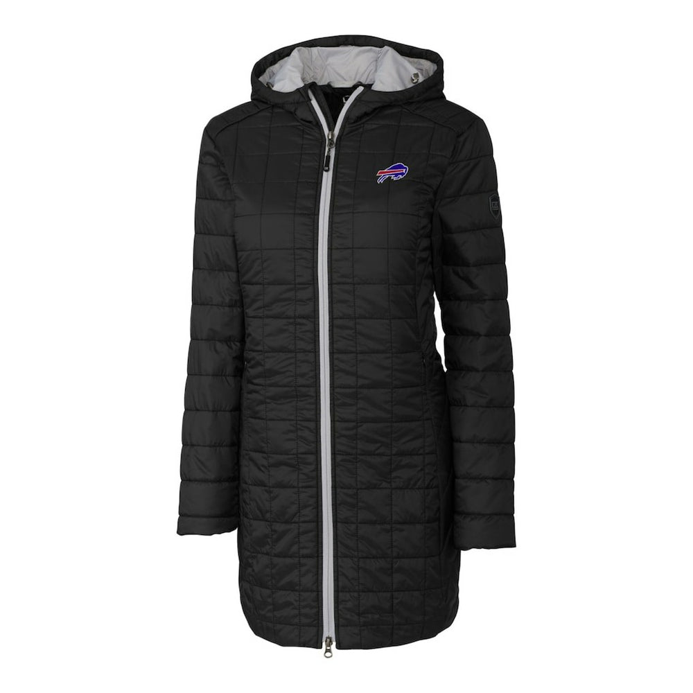 Buffalo Bills Cutter & Buck Women's Rainier Primaloft Eco Hooded Long Lightweight Coat - Black - NFL