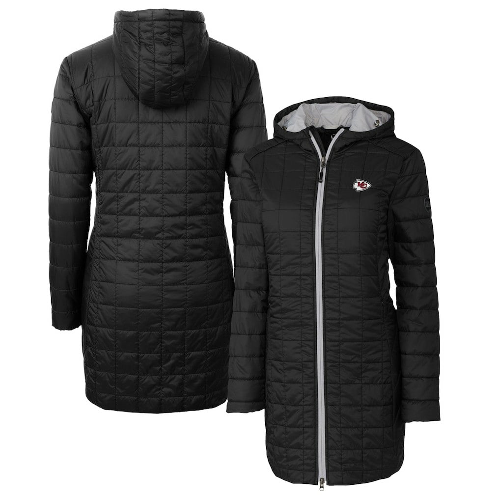 Kansas City Chiefs Cutter & Buck Women's Rainier Primaloft Eco Hooded Long Lightweight Coat - Black - NFL