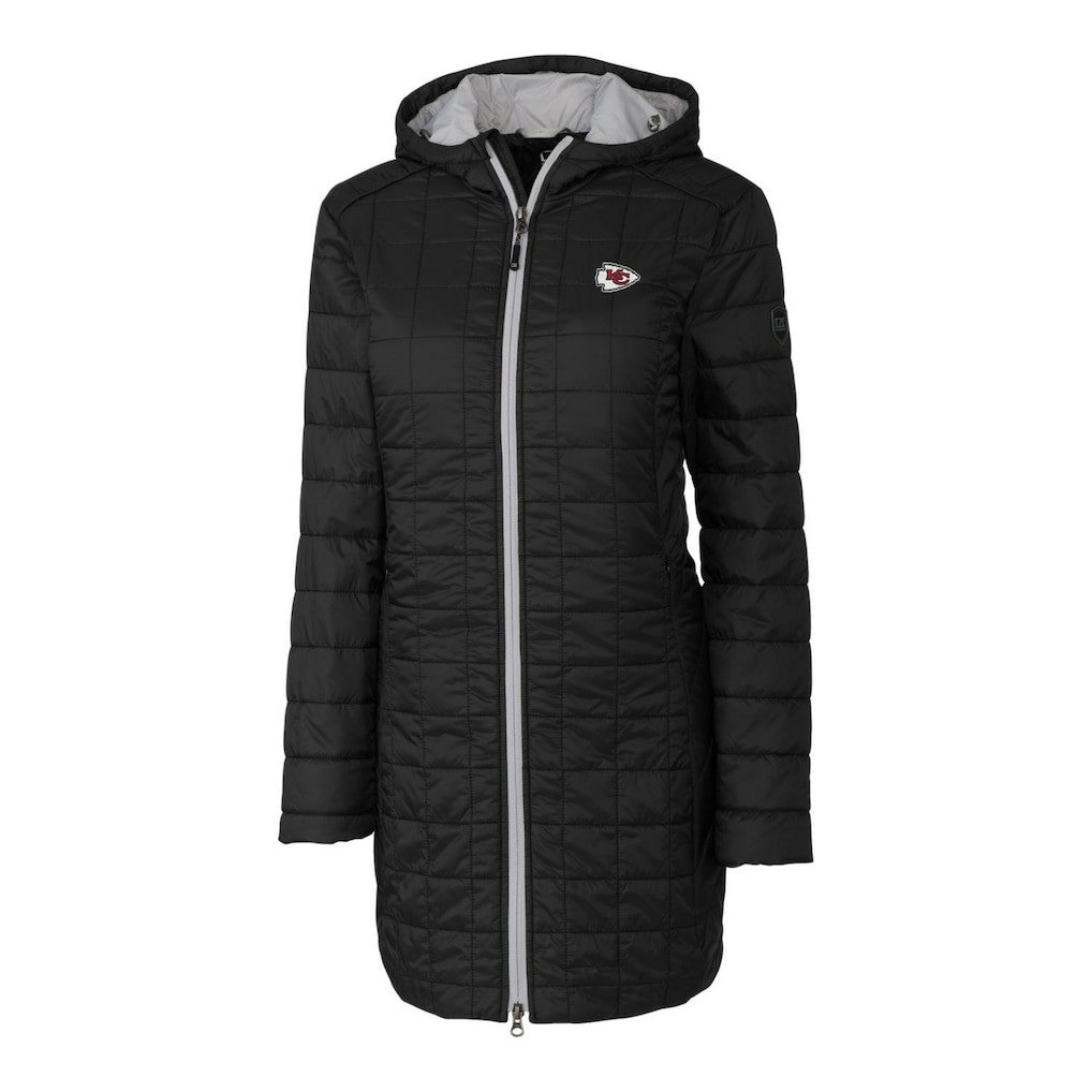 Kansas City Chiefs Cutter & Buck Women's Rainier Primaloft Eco Hooded Long Lightweight Coat - Black - NFL