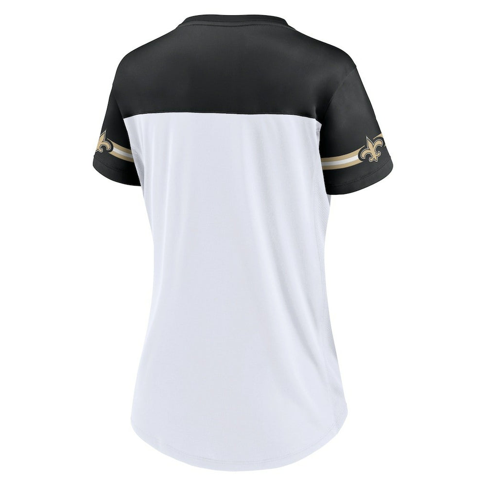 New Orleans Saints Women's Dueling Slant V-Neck Lace-Up T-Shirt - White - Fanatics