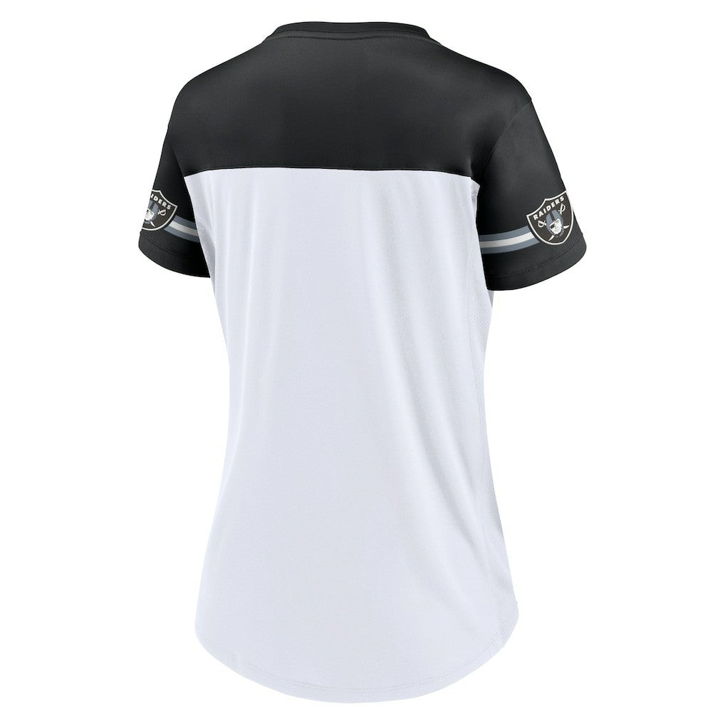 Las Vegas Raiders Women's Dueling Slant V-Neck Lace-Up T-Shirt - White - Fanatics