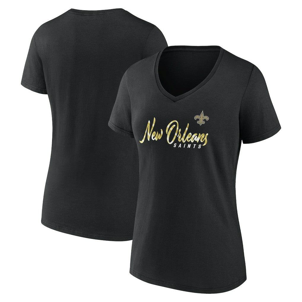 New Orleans Saints Women's Shine Time V-Neck T-Shirt - Black - Fanatics