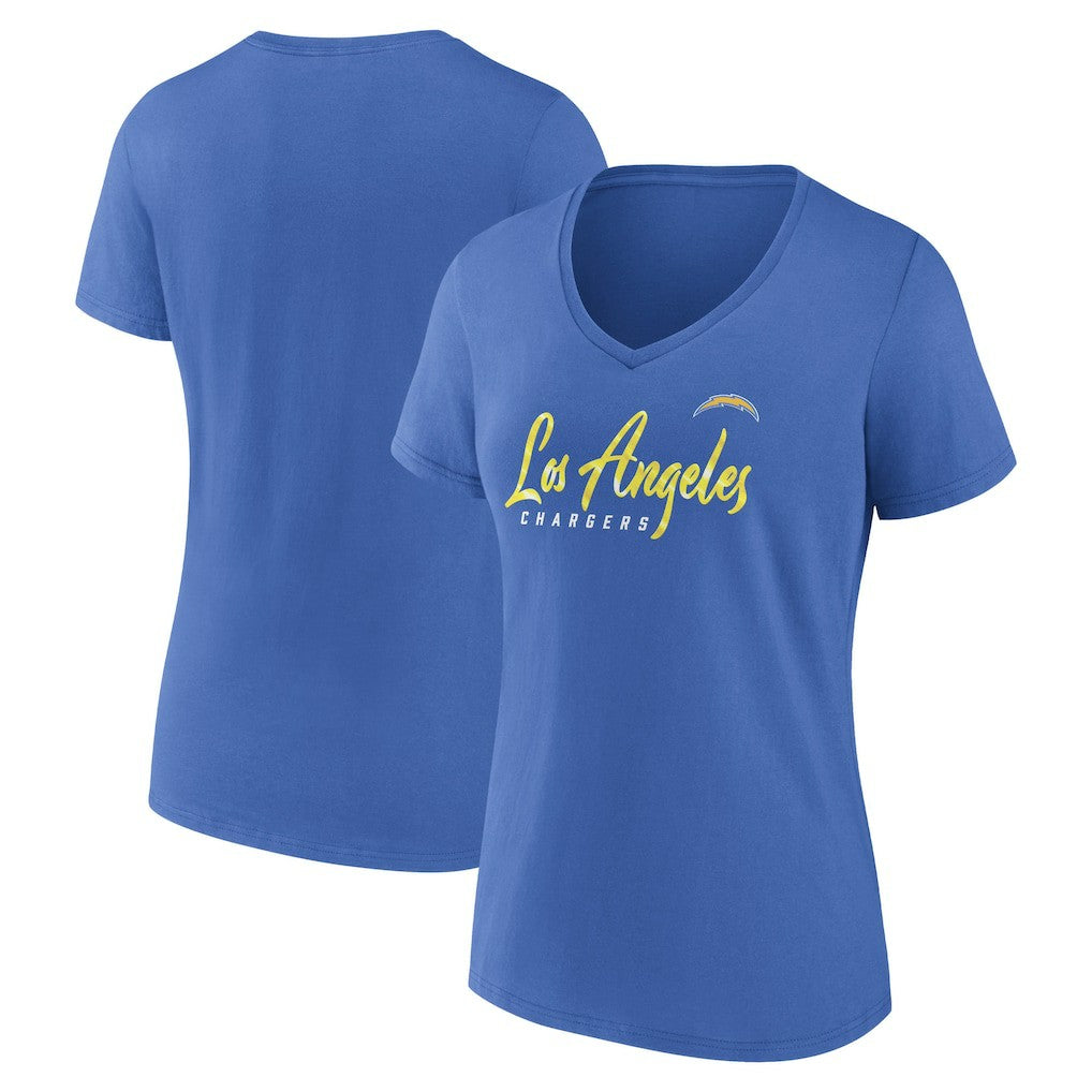 Los Angeles Chargers Women's Shine Time V-Neck T-Shirt - Powder Blue - Fanatics